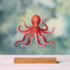Vetgedrukte rode Octopus Desk Sign Ocean-Inspired  Acryl Bord