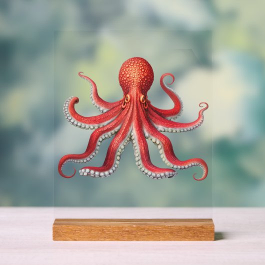 Vetgedrukte rode Octopus Desk Sign Ocean-Inspired Acryl Bord (Neutraal)