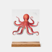 Vetgedrukte rode Octopus Desk Sign Ocean-Inspired Acryl Bord (Voorkant)
