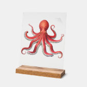 Vetgedrukte rode Octopus Desk Sign Ocean-Inspired Acryl Bord (Hoek)