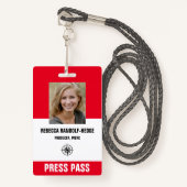 VETGEDRUKTE RODE PERSKAART VOOR SPECIALE EVENEMENT BADGE (Voorkant met draagriem)