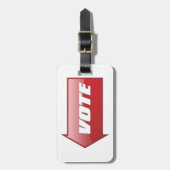 Vetgedrukte rode pijl voor stemmen in verkiezingsc bagagelabel (Voorkant verticaal)