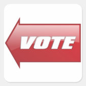 Vetgedrukte rode pijl voor stemmen in verkiezingsc vierkante sticker (Voorkant)
