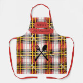 Vetgedrukte rode plaid gepersonaliseerd met kookge schort (Voorkant)