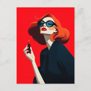 Vetgedrukte rode retro glamour briefkaart