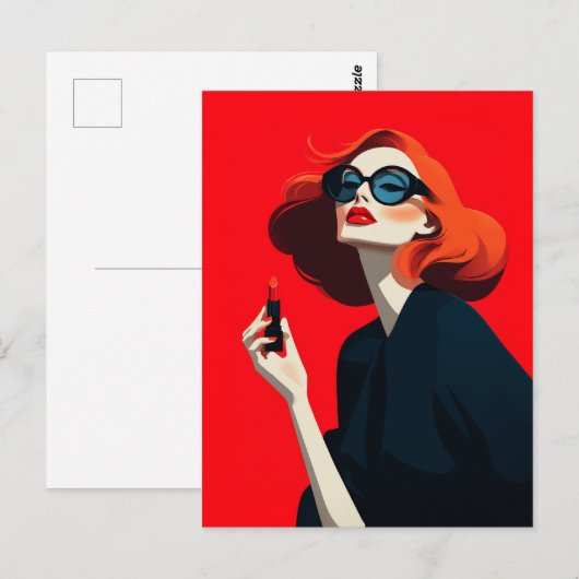 Vetgedrukte rode retro glamour briefkaart (Voorkant / Achterkant)