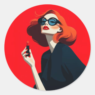 Vetgedrukte rode retro glamour ronde sticker