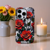 Vetgedrukte rode rozen op grijze achtergrond Case-Mate iPhone case