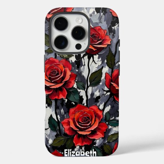 Vetgedrukte rode rozen op grijze achtergrond Case-Mate iPhone case (Achterkant)