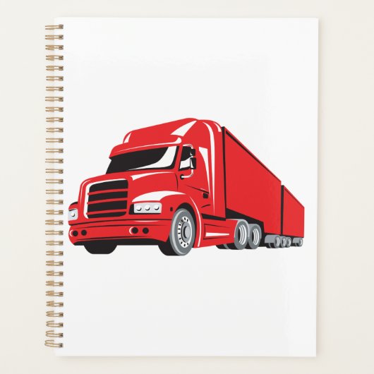Vetgedrukte rode semi-truck Big Rig Trucker Planner (Voorkant)