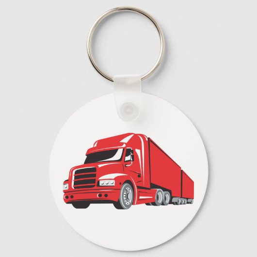 Vetgedrukte rode semi-truck Big Rig Trucker Sleutelhanger (Achterkant)