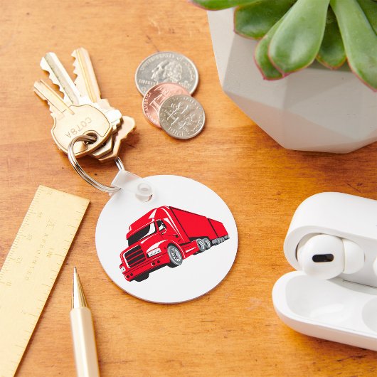 Vetgedrukte rode semi-truck Big Rig Trucker Sleutelhanger