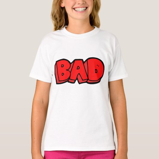 Vetgedrukte rode slechte graffiti stijl tekst t-shirt (Voorkant)