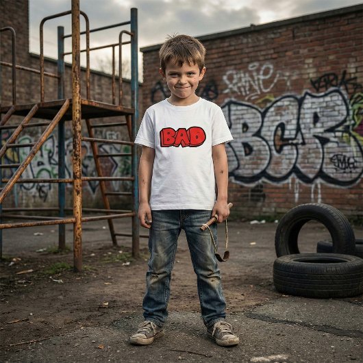 Vetgedrukte rode slechte graffiti stijl tekst t-shirt