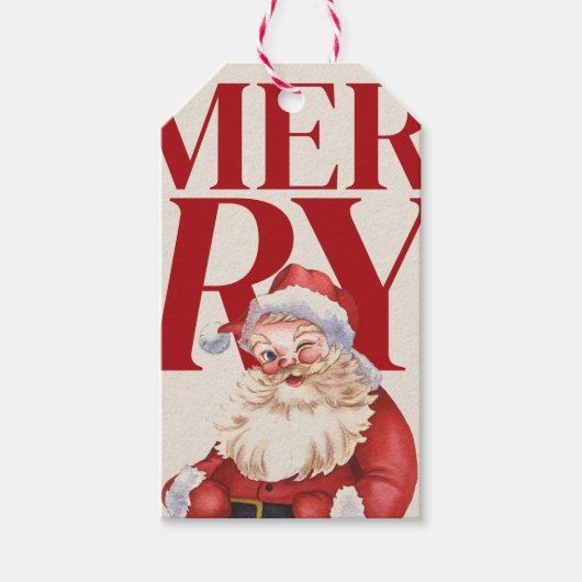 Vetgedrukte rode typografie Santa Holiday Cadeaulabel (Voorkant)