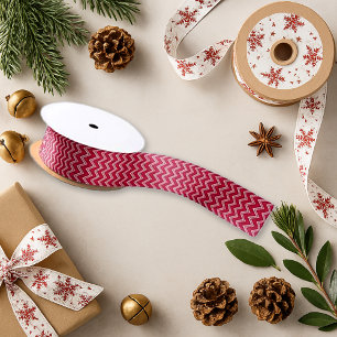 Vetgedrukte rode witte Chevron Stripe Modern Holid Satijnen Lint