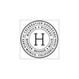 Vetgedrukte Ronde Familienamen & Monogram Retourad Rubberstempel