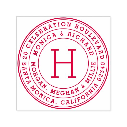 Vetgedrukte Ronde Familienamen & Monogram Retourad Zelfinktende Stempel (Design)