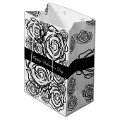 'Vetgedrukte Rozen Valentijn' (b/w) Medium Gift Ba Medium Cadeauzakje (Voorkant Gekanteld)