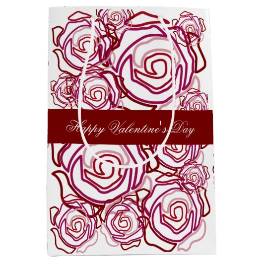 'Vetgedrukte Rozen Valentijn' (roos- maat Medium) Medium Cadeauzakje (Voorkant)