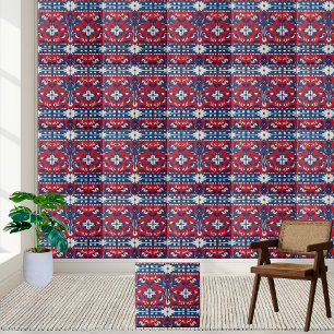 Vetgedrukte Scandinavische Tegel in Rood Blauw & W Tegeltje