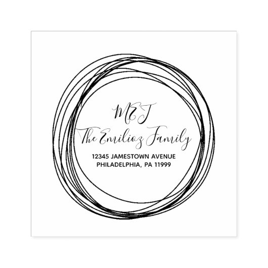 Vetgedrukte script ring familie monogram naam adre rubberstempel (Afrduk)