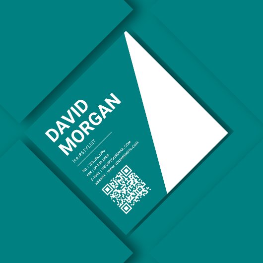 Vetgedrukte scripttypografie QR-code Blauwgroen Vierkante Visitekaartje