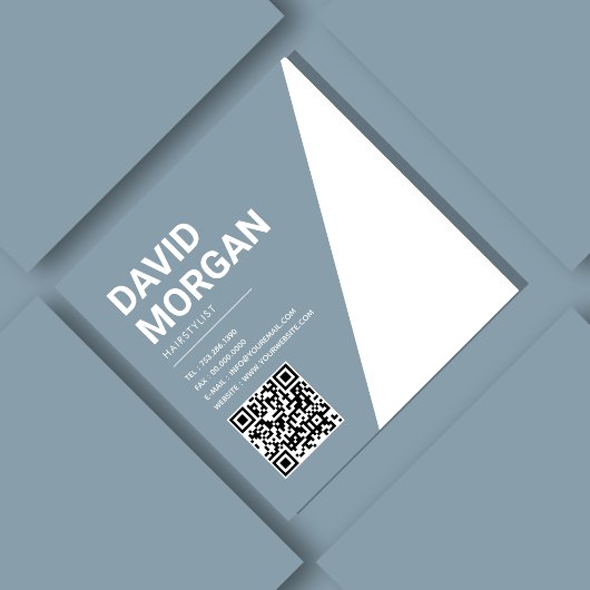 Vetgedrukte scripttypografie QR-code Dusty Blue Vierkante Visitekaartje