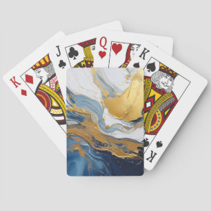 Vetgedrukte splash van goud en blauw pokerkaarten