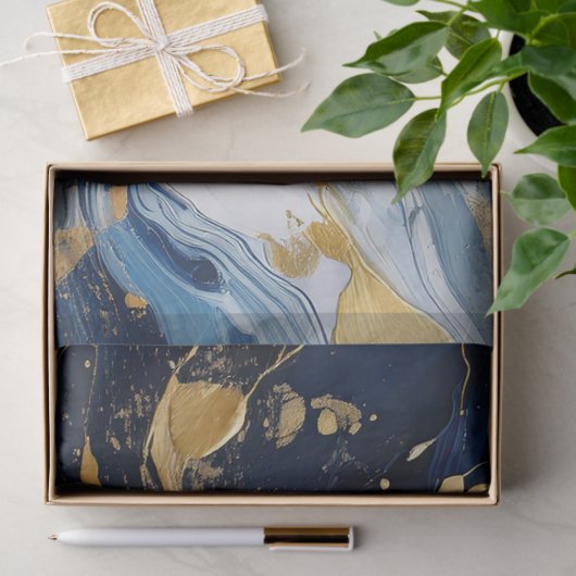 Vetgedrukte splash van goud en blauw tissuepapier (Geschenk)