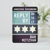Vetgedrukte ster van David Bar Mitzvah RSVP Reagee Kaart (Staand voorkant)