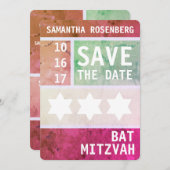 Vetgedrukte ster van David Bat Mitswa Save the Dat Save The Date (Voorkant / Achterkant)