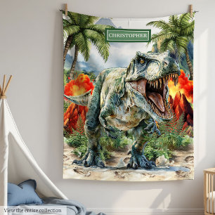 Vetgedrukte T-Rex Dinosaur Deken Custom Name voor