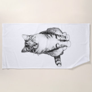 Vetgedrukte Tabby Cat Ink Art Beach Handdoek