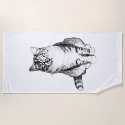 Vetgedrukte Tabby Cat Ink Art Beach Handdoek (Voorkant)