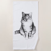Vetgedrukte Tabby Cat Ink Art Beach Handdoek (Voorkant)