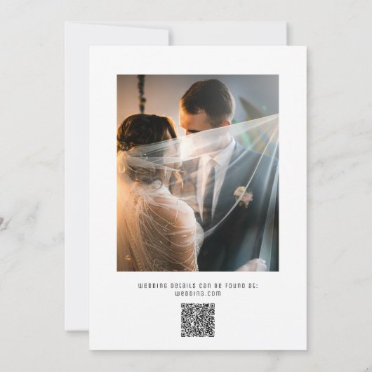Vetgedrukte tekst Zwart-wit QR Code Foto Bruiloft Kaart (Achterkant)