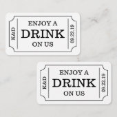 Vetgedrukte ticketstijl "Geniet van Drink op ons"  Informatiekaartje (Voorkant / Achterkant)