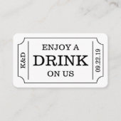 Vetgedrukte ticketstijl "Geniet van Drink op ons"  Informatiekaartje (Voorkant)