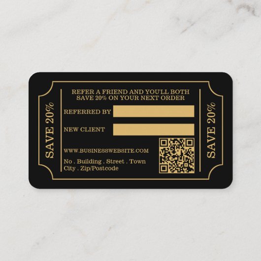 Vetgedrukte ticketstijl - Zwart & Goud - Referral Informatiekaartje (Achterkant)