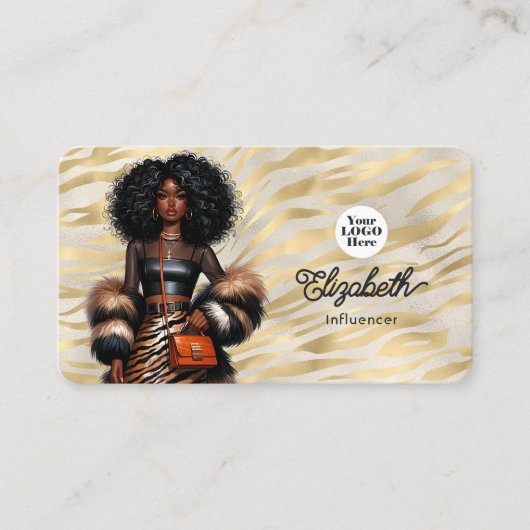 Vetgedrukte Tiger Print Black Woman Boss Branding Visitekaartje (Voorkant)