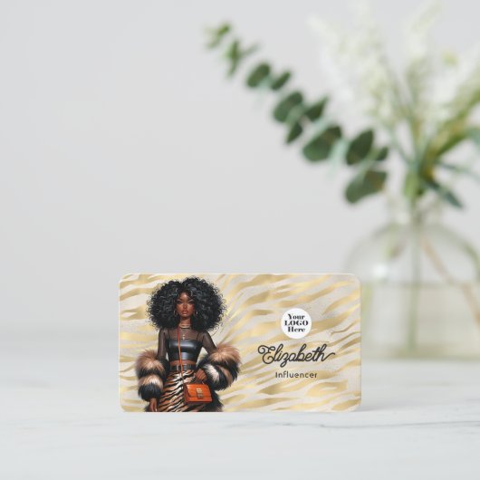 Vetgedrukte Tiger Print Black Woman Boss Branding Visitekaartje (Staand voorkant)