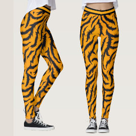 Vetgedrukte Tiger Stripes Patroon in Sinaasappel e Leggings