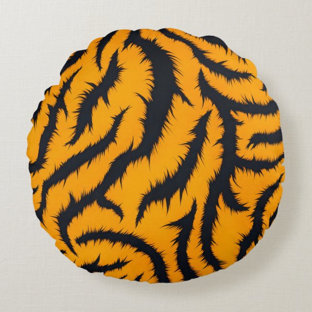 Vetgedrukte Tiger Stripes Patroon in Sinaasappel e Rond Kussen (Voorkant)