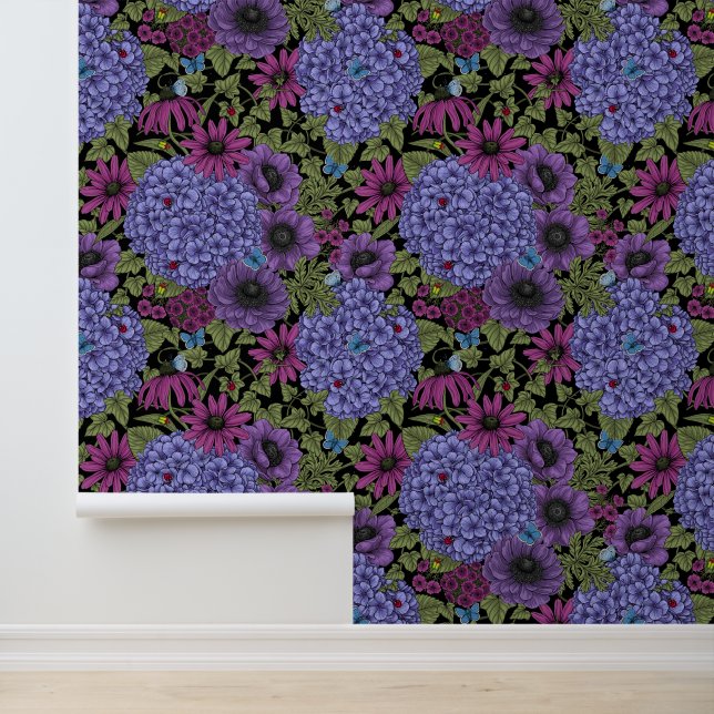 Vetgedrukte tuinbloemen behang (Applicatie)