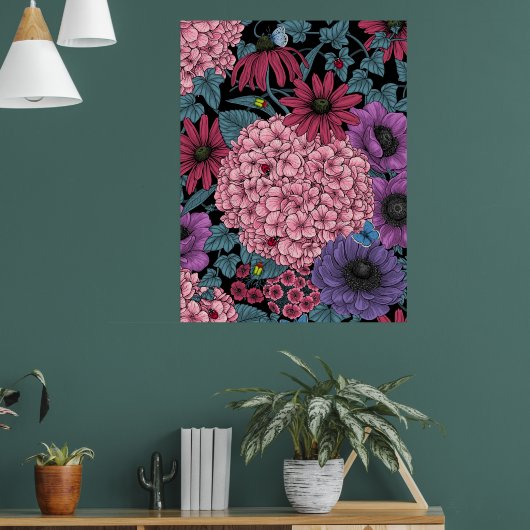 Vetgedrukte tuinbloemen poster (Woonkamer 1)
