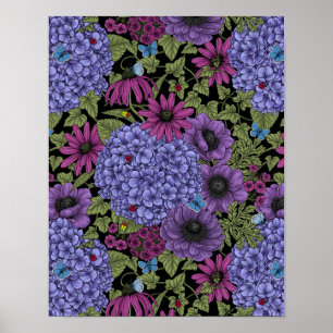 Vetgedrukte tuinbloemen poster