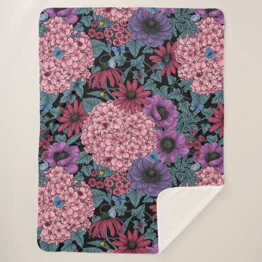 Vetgedrukte tuinbloemen sherpa deken (Voorkant)