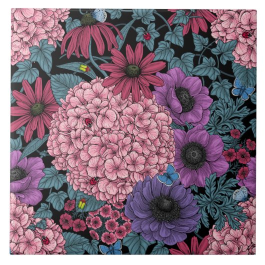 Vetgedrukte tuinbloemen tegeltje (Voorkant)