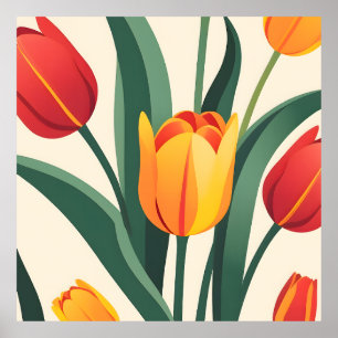 Vetgedrukte tulpenillustratie poster